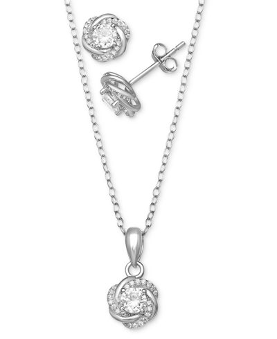 Giani Bernini 2-pc. Set Cubic Zirconia Love Knot Pendant Necklace & Matching Stud Earrings In Sterling Silver, Cre
