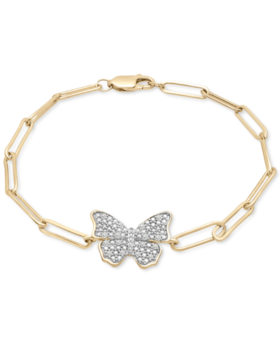 Macy's Diamond Butterfly Paperclip Link Bracelet (1/6 Ct. T.w.) In 14k Gold-plated Sterling Silver In K Yellow Gold Over Silver