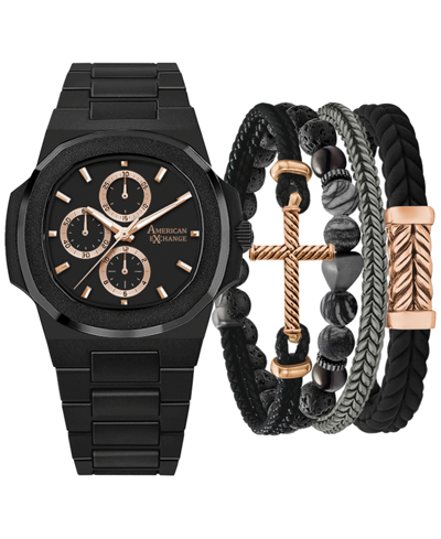 Jessica Carlyle Men's Matte Black Metal Alloy Bracelet Watch 52mm Gift Set