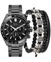 JESSICA CARLYLE MEN'S GUNMETAL ALLOY BRACELET WATCH 45MM GIFT SET