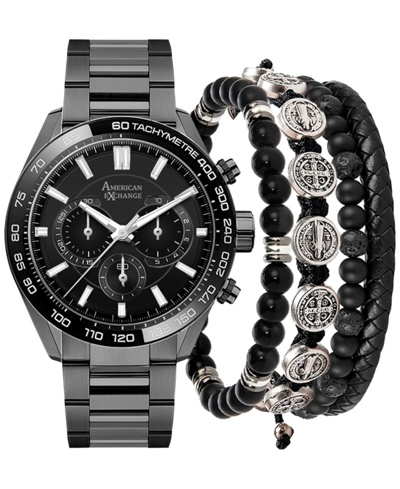 Jessica Carlyle Men's Gunmetal Alloy Bracelet Watch 45mm Gift Set In Black