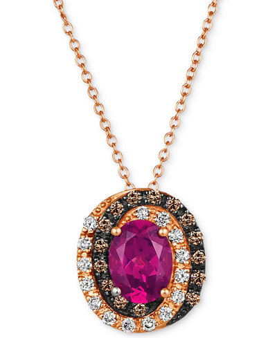 Le Vian Raspberry Rhodolite (1-3/8 Ct. T.w.) & Diamond (1/3 Ct. T.w.) Adjustable 20" Pendant Necklace In 14k
