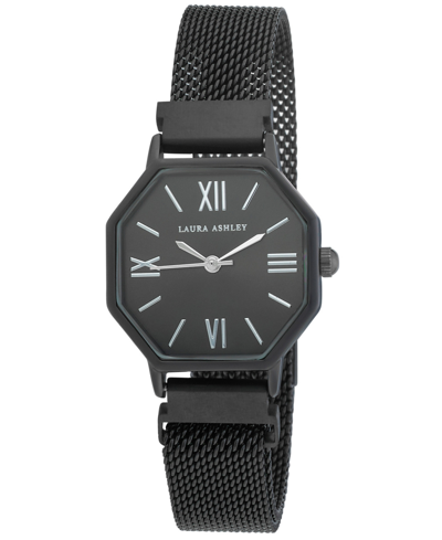 Laura Ashley Women's Octagon Black Alloy Mesh Bracelet Watch 25mm In Gun Metal