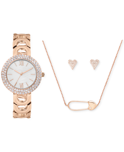 Jessica Carlyle Women's Rose Gold-tone Metal Alloy Bracelet Watch 33mm Gift Set In Shiny Rose Gold