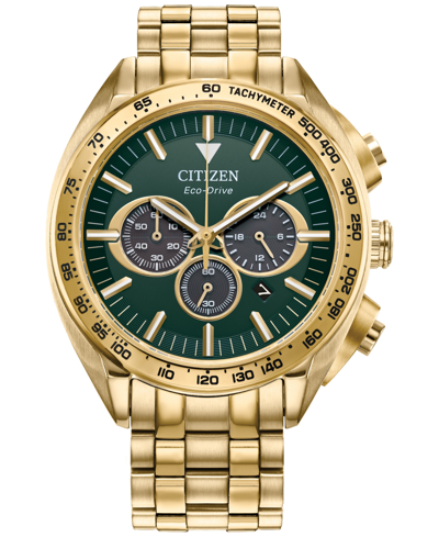 Citizen Eco-drive Men's Chronograph Sport Luxury Gold-tone Stainless Steel Bracelet Watch 43mm In Green