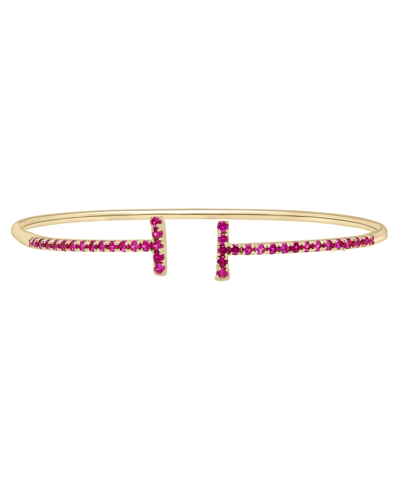 Macy's Created Ruby Open Bangle Bracelet In 14k Yellow Gold Over Sterling Silver