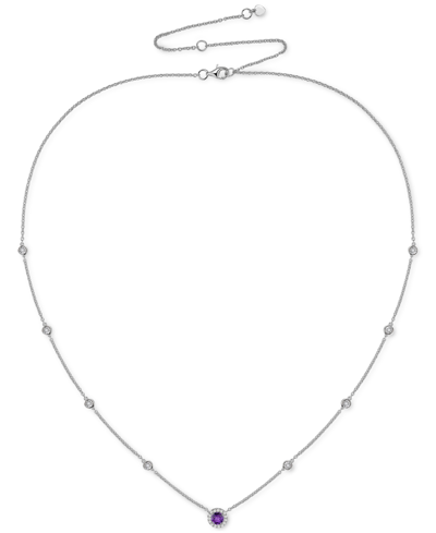 MACY'S AMETHYST (1/5 CT. T.W.) & DIAMOND (1/10 CT. T.W.) HALO COLLAR NECKLACE IN STERLING SILVER, 17" + 1" 