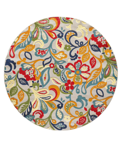 Kas Calla 6929 7'10" X 7'10" Round Outdoor Area Rug In Ivory