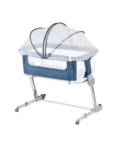 Unilove Hug Me Plus 3-in-1 Bedside Sleeper And Portable Bassinet With Mosquito Net In Airflow Blue