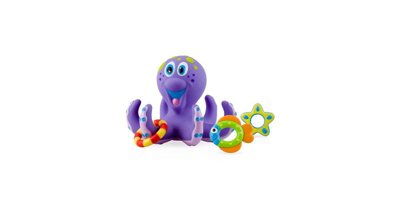 Nuby Babies' Floating Purple Octopus With 3 Hoopla Rings Interactive Bath Toy