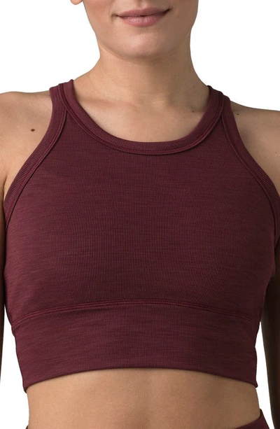 Prana Becksa Rib Sports Bra In Maroon Heather