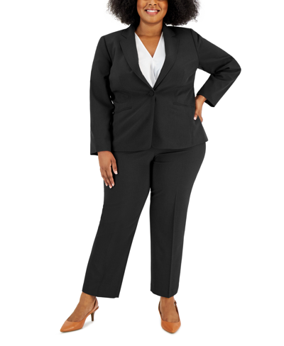 Le Suit Plus Women's Notched-lapel Blazer Pants Suit In Black