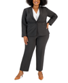 Le Suit Plus Women's Notched-lapel Blazer Pants Suit Set In Smoke