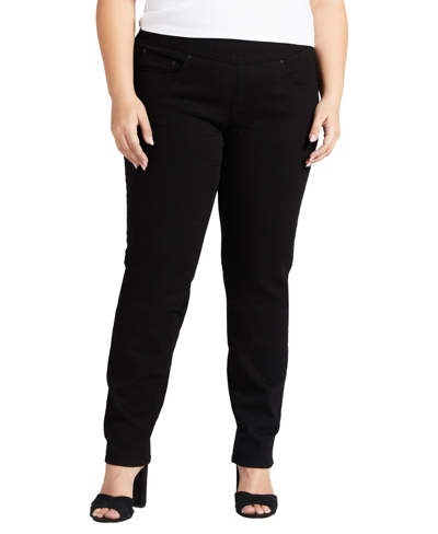 Jag Plus Size Peri Mid Rise Straight Leg Pull-on Jeans In Black Void