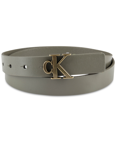 Calvin Klein Women's Ck Monogram Buckle Skinny Belt In Olive