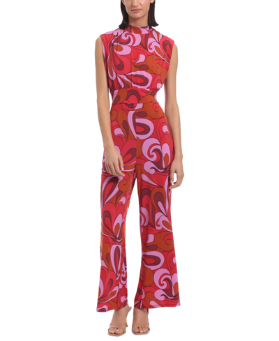 Donna Morgan Women's Printed Tie-waist Sleeveless Jumpsuit In Red/ Lavender
