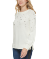 Karl Lagerfeld Women's Embellished Crew-neck Sweater In Soft White