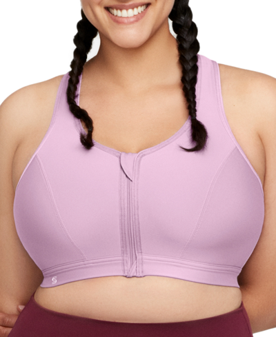 Glamorise Plus Size Full Figure Zip Up Front Closure Sports Wirefree Bra In Lavender