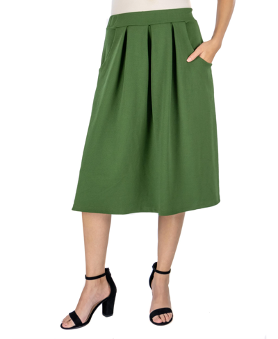 24seven Comfort Apparel Women's Classic Knee Length Skirt In Olive