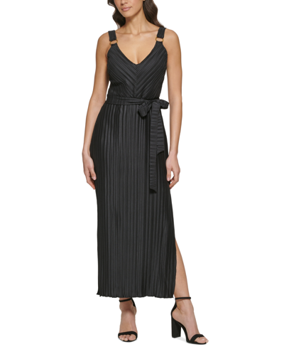 Guess Women's Pleated Belted Maxi Dress In Black