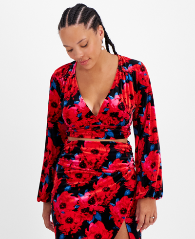 Bar Iii Women's Floral-print Cropped Velvet Top, Created For Macy's In Romantic Petals