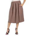 24seven Comfort Apparel Plus Size Elastic Waist Pleated Knee Length Pocket Skirt In Taupe