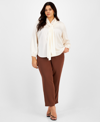 Bar Iii Women's Tie Neck Cinched Sleeve Blouse, Created For Macy's In Bar White