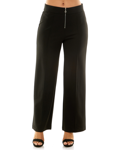 Adrienne Vittadini Women's Wide Leg Pants With Exposed Zip Front Closure In Black Beauty