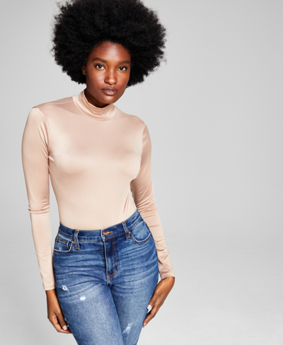 And Now This Women's Mock-turtleneck Long-sleeve Bodysuit In Almond