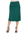24seven Comfort Apparel Plus Size A-line Elastic Waist Knee Length Skirt In Hunter