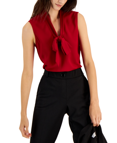 Kasper Women's Sleeveless Tie-neck Top, Regular And Petite Sizes In Fire Red