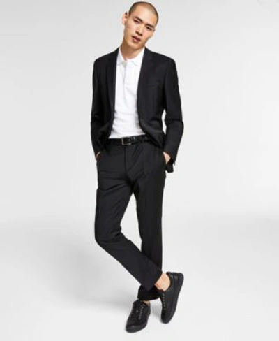 Hugo Boss Boss Mens Slim Fit Superflex Stretch Solid Suit Separates In Navy Mini Check
