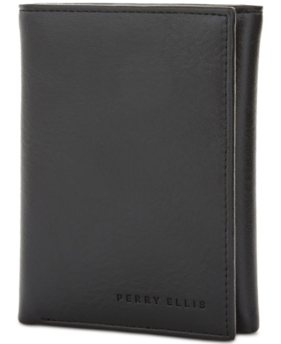 Perry Ellis Portfolio Men's Leather Trifold Wallet In Black