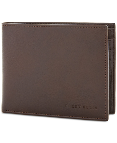 Perry Ellis Portfolio Men's Leather Wallet In Brown