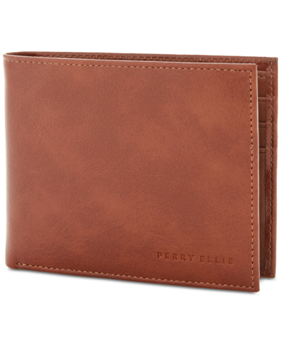 Perry Ellis Portfolio Men's Leather Wallet In Luggage