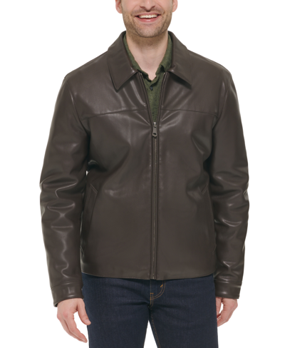 Cole Haan Men's Faux Leather Shirt Jacket In Dark Brown