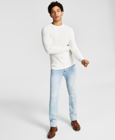 Inc International Concepts Men's Plaited Crewneck Sweater, Created For Macy's In Antique White
