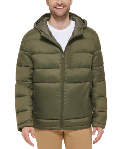 Cole Haan Hooded Nylon Puffer Jacket In Army Green