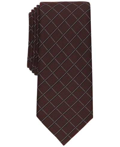 Alfani Men's Slim Grid Tie, Created For Macy's In Cognac