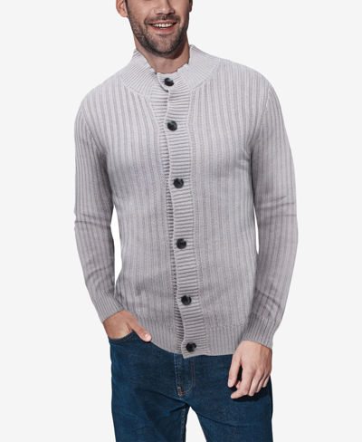 X-ray Men's Button Up Stand Collar Ribbed Knit Cardigan Sweater In Silver-tone Gray