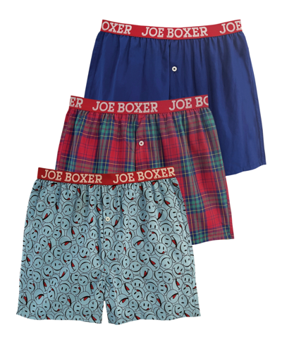 Joe Boxer Men's Classic Licky Woven Boxers, Pack Of 3 In Dark Blue ...