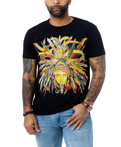 X-ray X Ray Heads Or Tails Men's Colorful Feathers Golden Mask Rhinestone Graphic T-shirt In Black