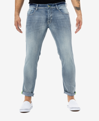 X-ray Men's Rawx Contrast Neon Stitch Flex Jeans In Light Wash