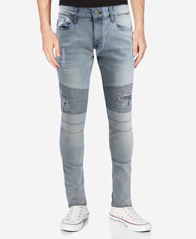 X-ray Rawx Distressed Moto Skinny Fit Jeans In Light Blue