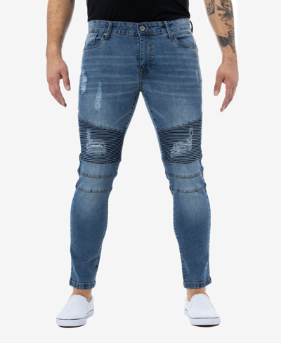 X-ray Men's Rawx Slim Fit Moto Detail Stretch Jeans In Medium Blue