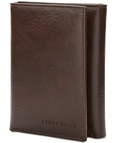 Perry Ellis Portfolio Men's Leather Trifold Wallet In Brown