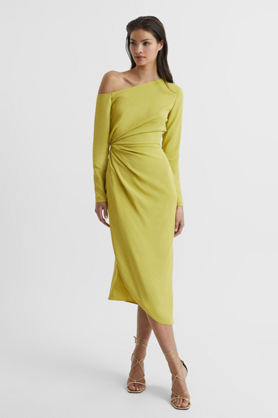 Reiss Nadia Off-shoulder Drape Midi Dress In Green