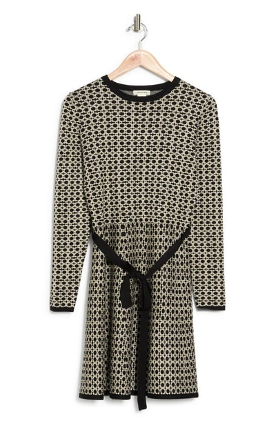 Maxstudio Fit & Flare Sweater Dress In Bkbnecon-black/ Bone Coin