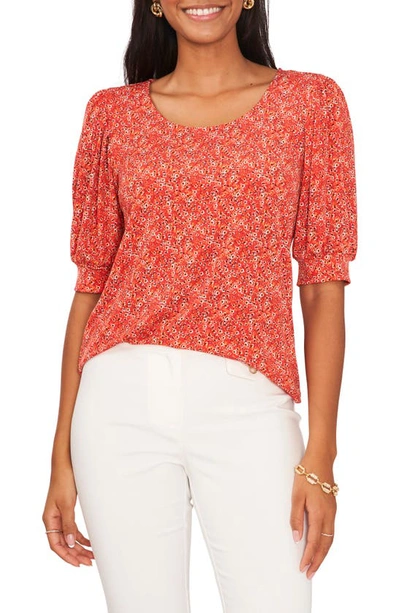 Chaus Floral Puff Sleeve Jersey Blouse In Red