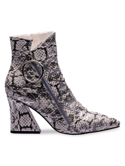 Ninety Union Women's Block Heel Booties In Silver Snake